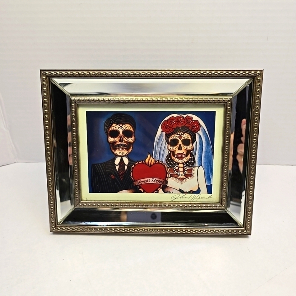 Day of the Dead Wedding Love Mexican Peruvian Folk Wall Art poster Framed